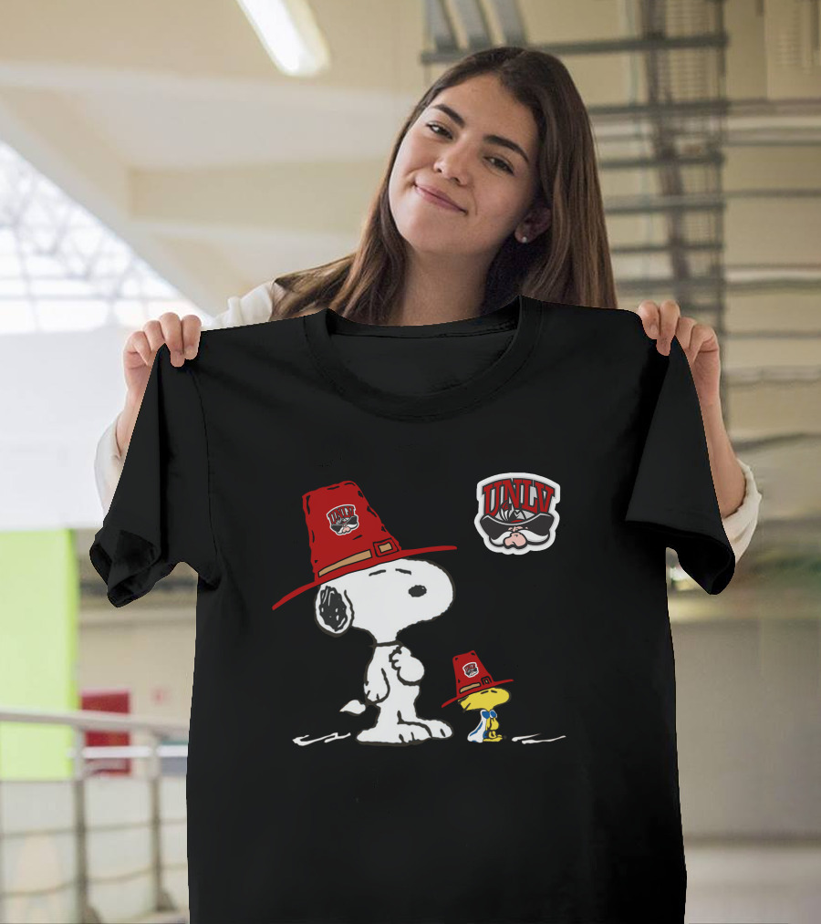 Snoopy Woodstock Unlv Rebels Logo Cowboy Hats Iconic Peanuts T-Shirt