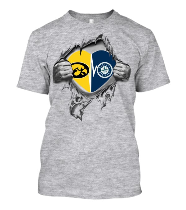 Iowa Hawkeyes Seattle Mariners Heartbeat Fusion T-Shirt