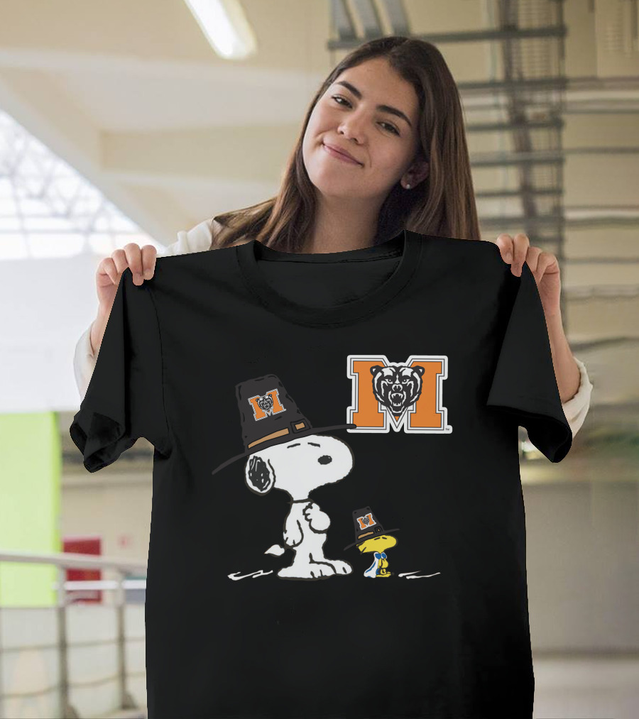 Mercer Bears Snoopy Pilgrim Hat Peanuts Thanksgiving T-Shirt