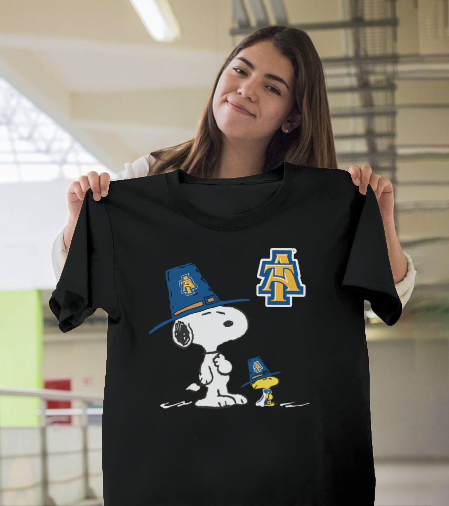 NC A&T Snoopy Woodstock Pilgrim Hat T-Shirt