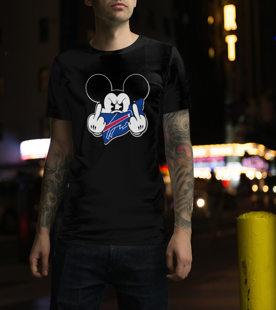 Mickey Mouse Middle Finger Gesture Buffalo Bills T-Shirt