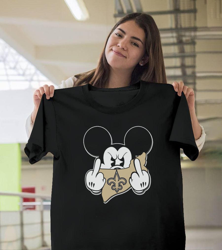 Mickey Mouse New Orleans Saints Fleur-De-Lis Gesture T-Shirt