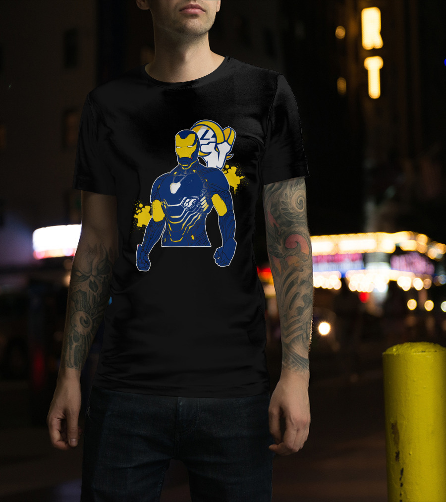 Iron Man Blue And Yellow With Los Angeles Rams T-Shirt