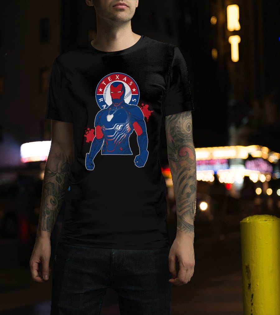 Iron Man Texas Rangers Baseball Fusion T-Shirt