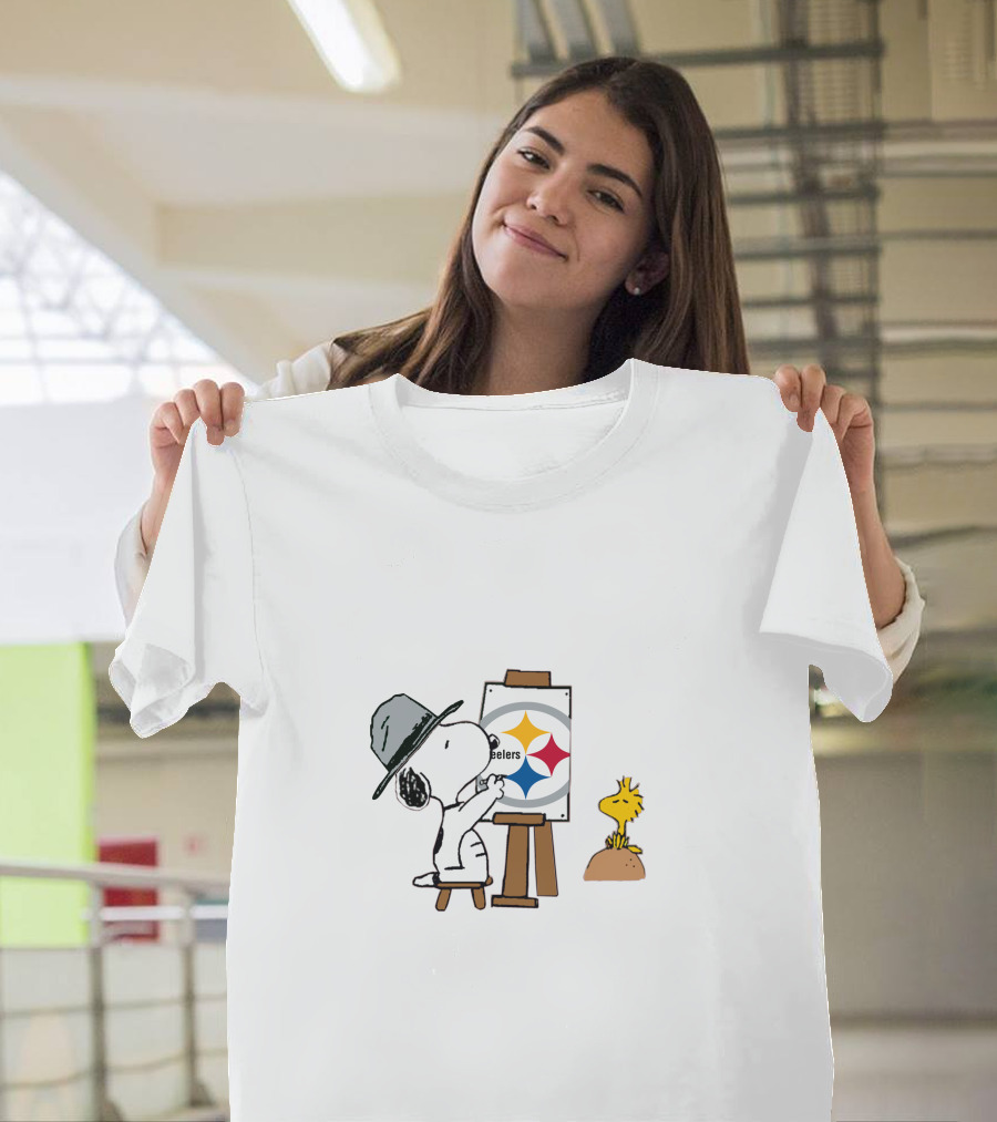 Steelers Snoopy Painting Team Logo With Woodstock T-Shirt