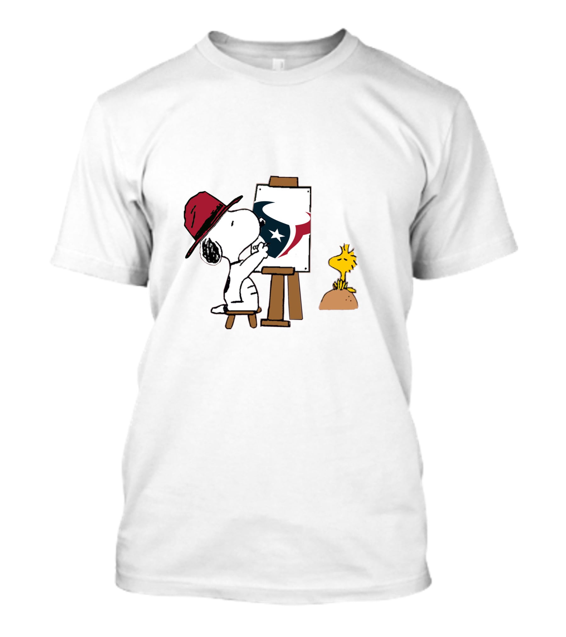 Snoopy Painting Houston Texans Logo With Woodstock T-Shirt