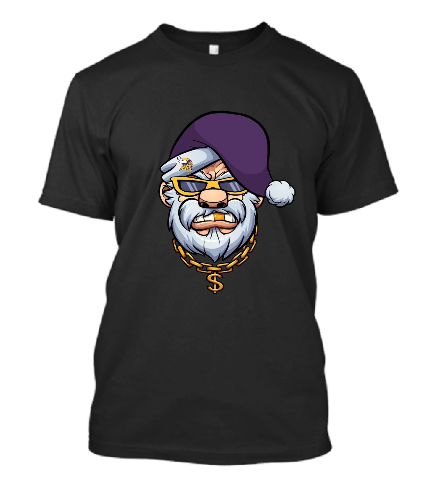 Vikings Gangster Santa With Purple Hat And Gold Chain T-Shirt