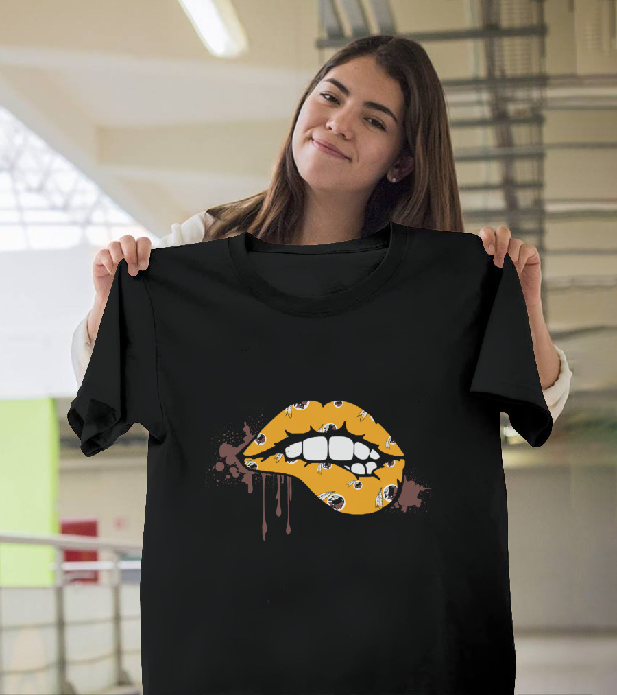 Dripping Lips Patterned With Iconic Redskins Logos T-Shirt