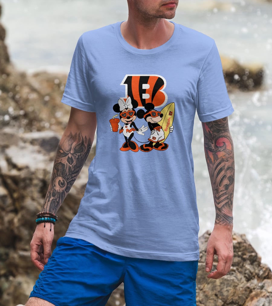 Bengals Mickey And Minnie Vacation Surfer Adventure T-Shirt