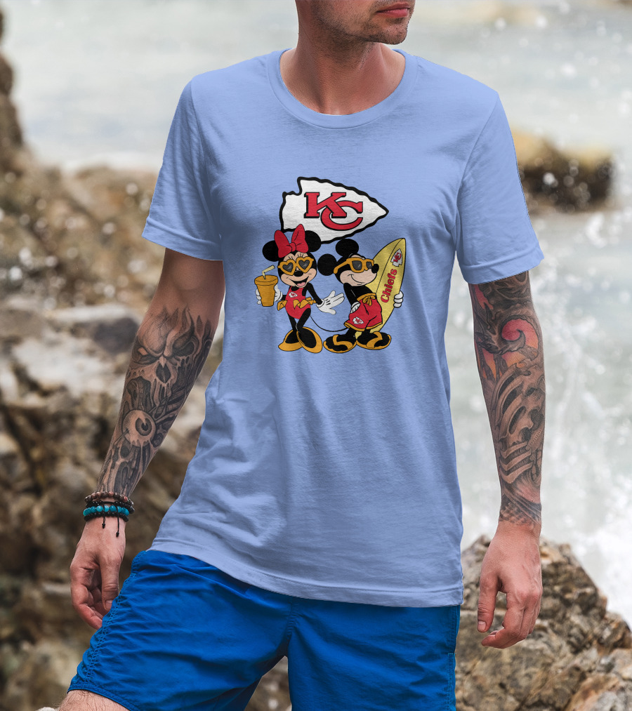 Chiefs Mickey And Minnie Vacation Kc Football Surfboard Fun T-Shirt