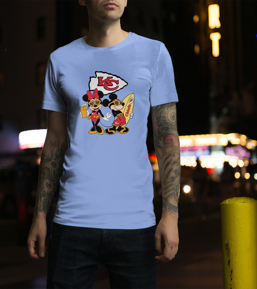 Chiefs Mickey And Minnie Vacation Kc Football Surfboard Fun T-Shirt