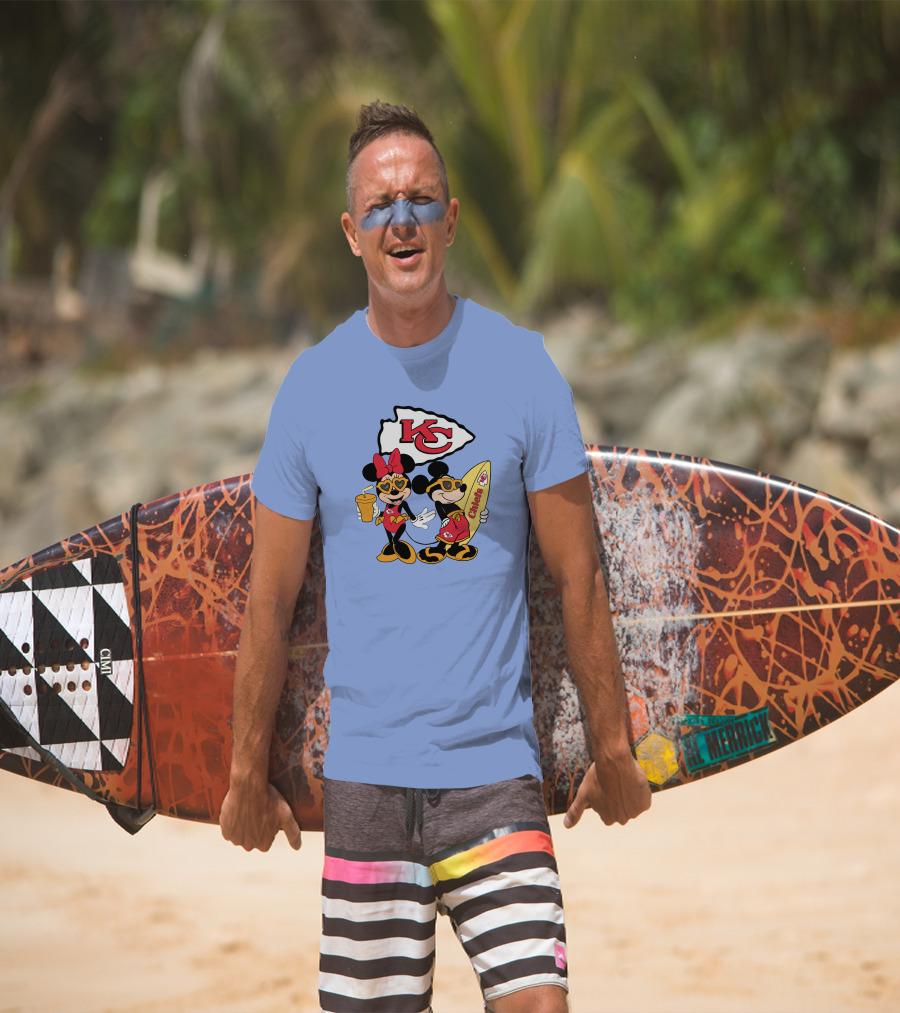 Chiefs Mickey And Minnie Vacation Kc Football Surfboard Fun T-Shirt