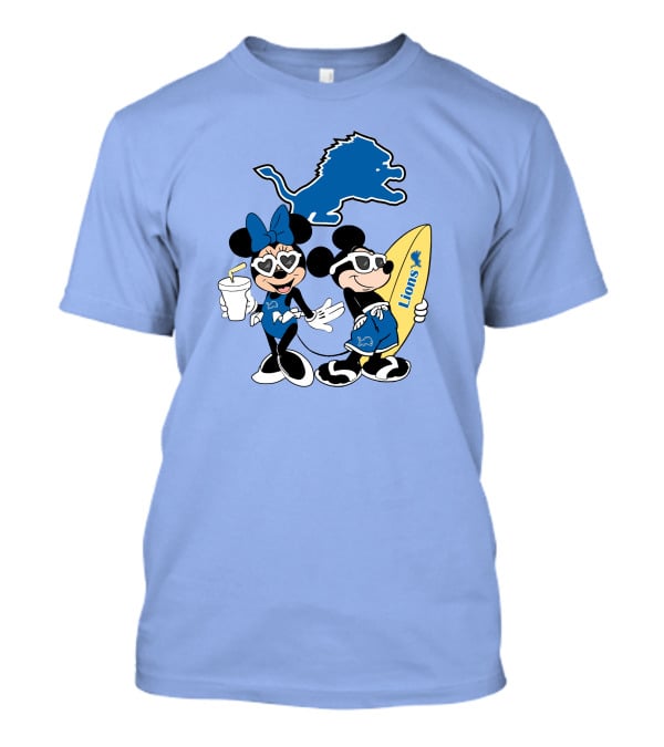 Lions Mickey And Minnie Happy Vacation With Surfboard And Drink T-Shirt