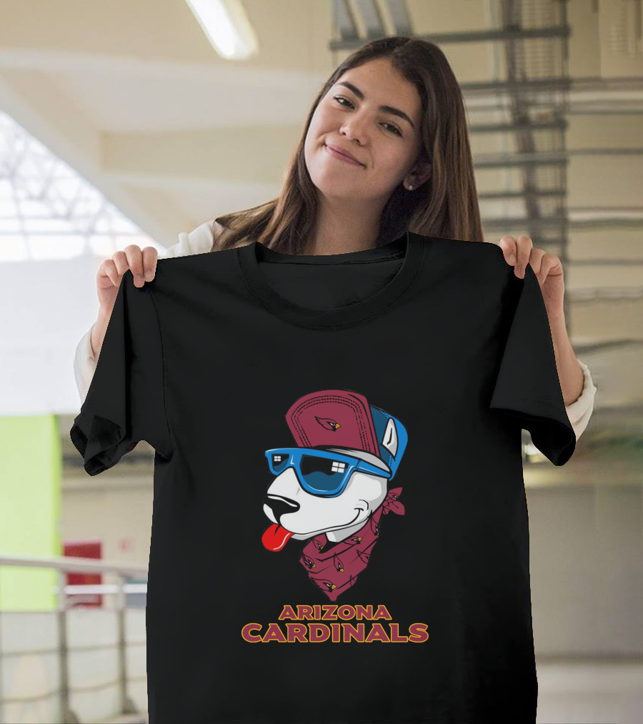 Arizona Cardinals Bull Terrier Wearing Sunglasses and Bandana T-Shirt