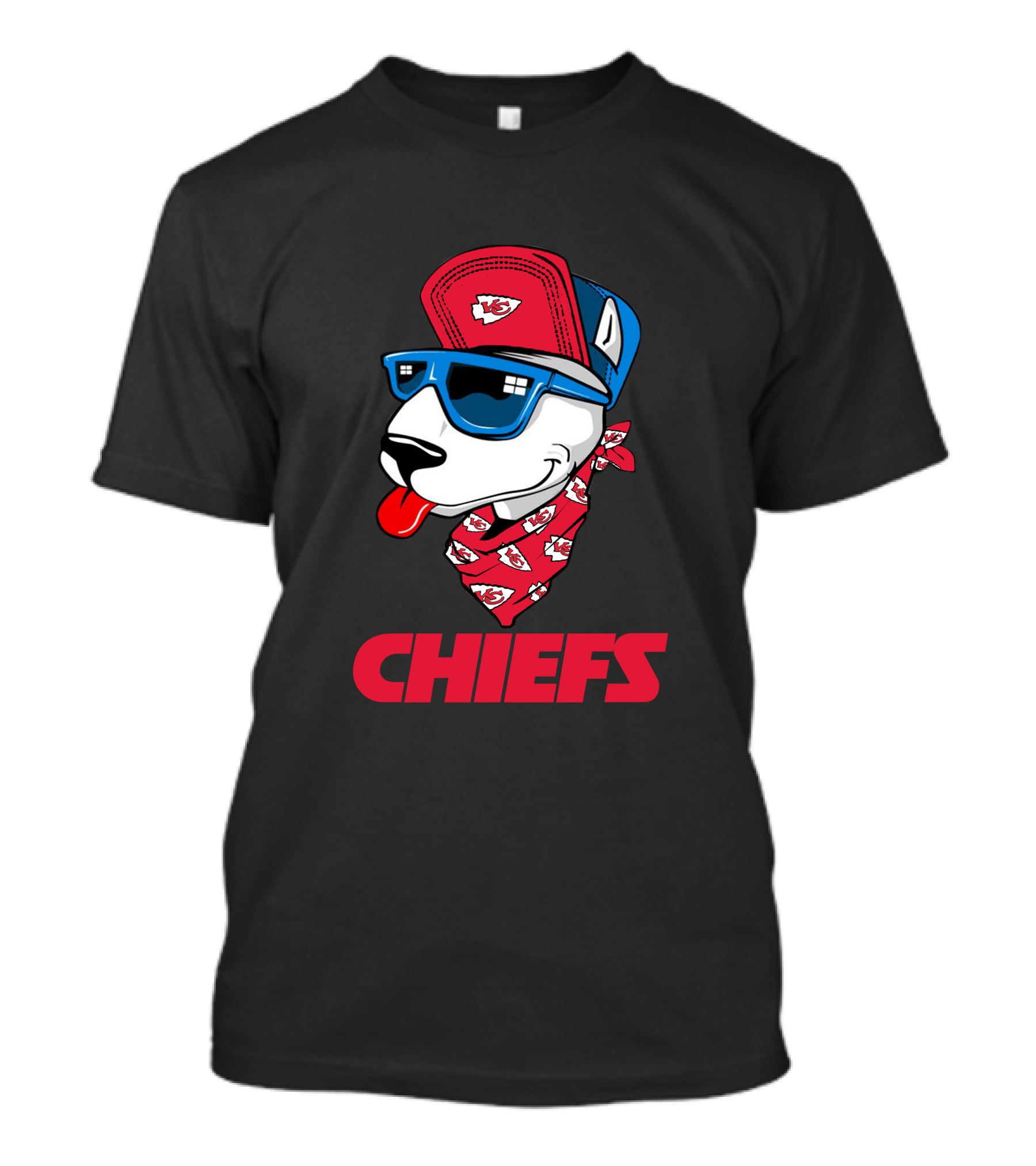 Chiefs Bull Terrier With Red Cap And Sunglasses T-Shirt