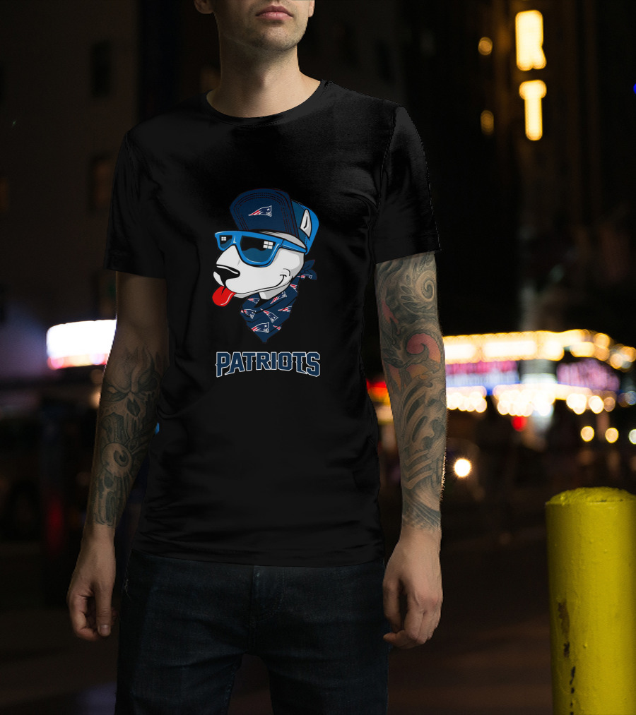 Patriots Bull Terrier Wearing Sunglasses And Cap With Bandana T-Shirt