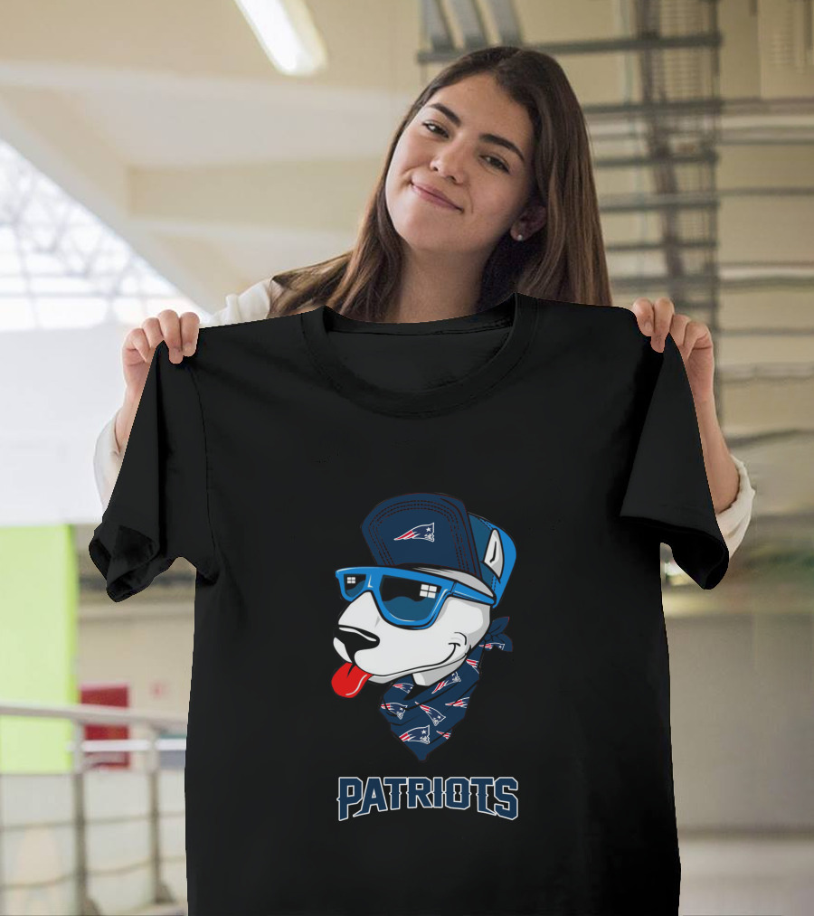 Patriots Bull Terrier Wearing Sunglasses And Cap With Bandana T-Shirt