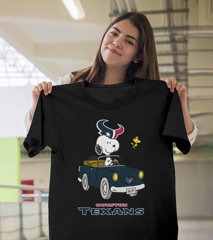 Houston Texans Snoopy Driving Car With Woodstock T-Shirt