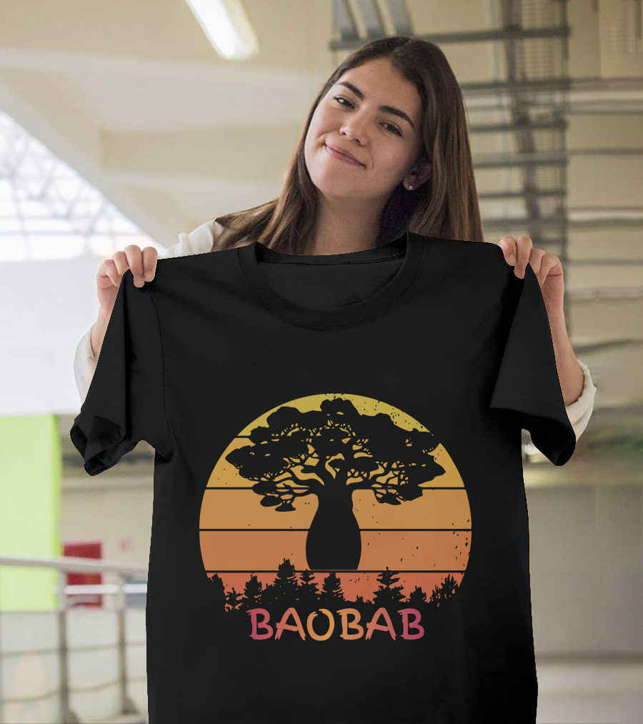 BAOBAB Sunset Silhouette Retro Vintage Forest Scene T-Shirt
