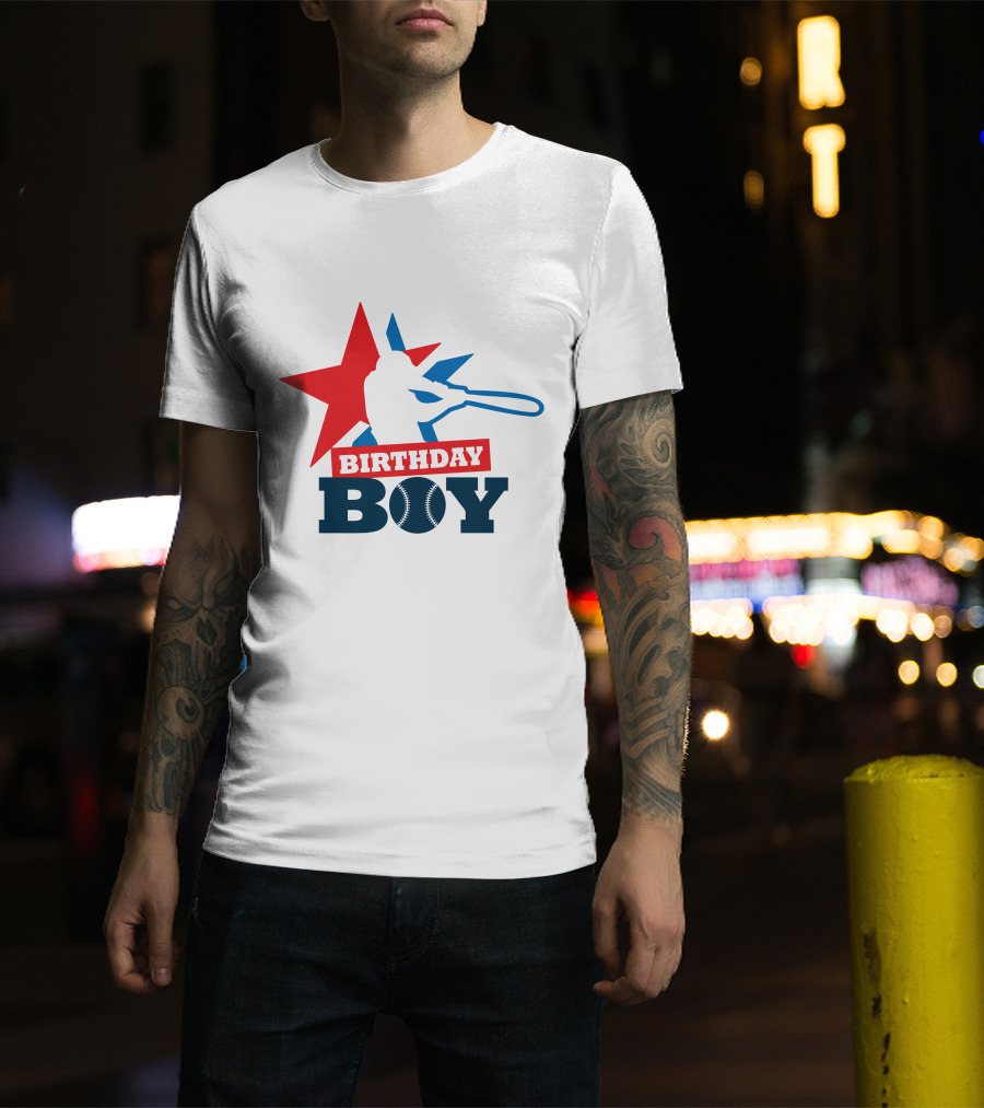 Birthday Boy Baseball Silhouette Star T-Shirt
