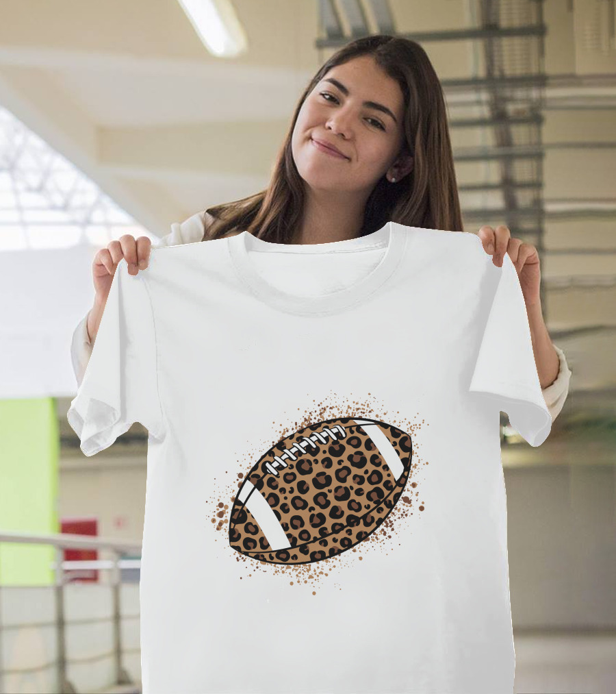 Leopard Print American Football Ball T-Shirt