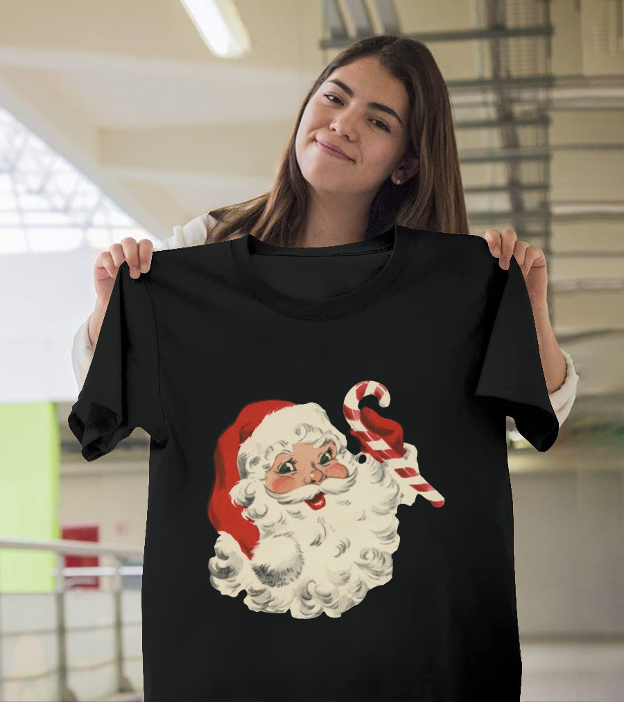 Retro Santa Claus Candy Cane Vintage Christmas T-Shirt