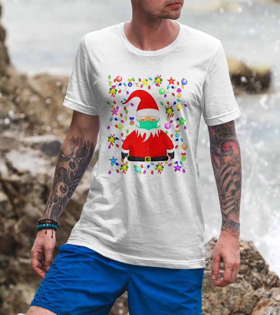 Santa Claus Christmas Mask Ornament Lights T-Shirt
