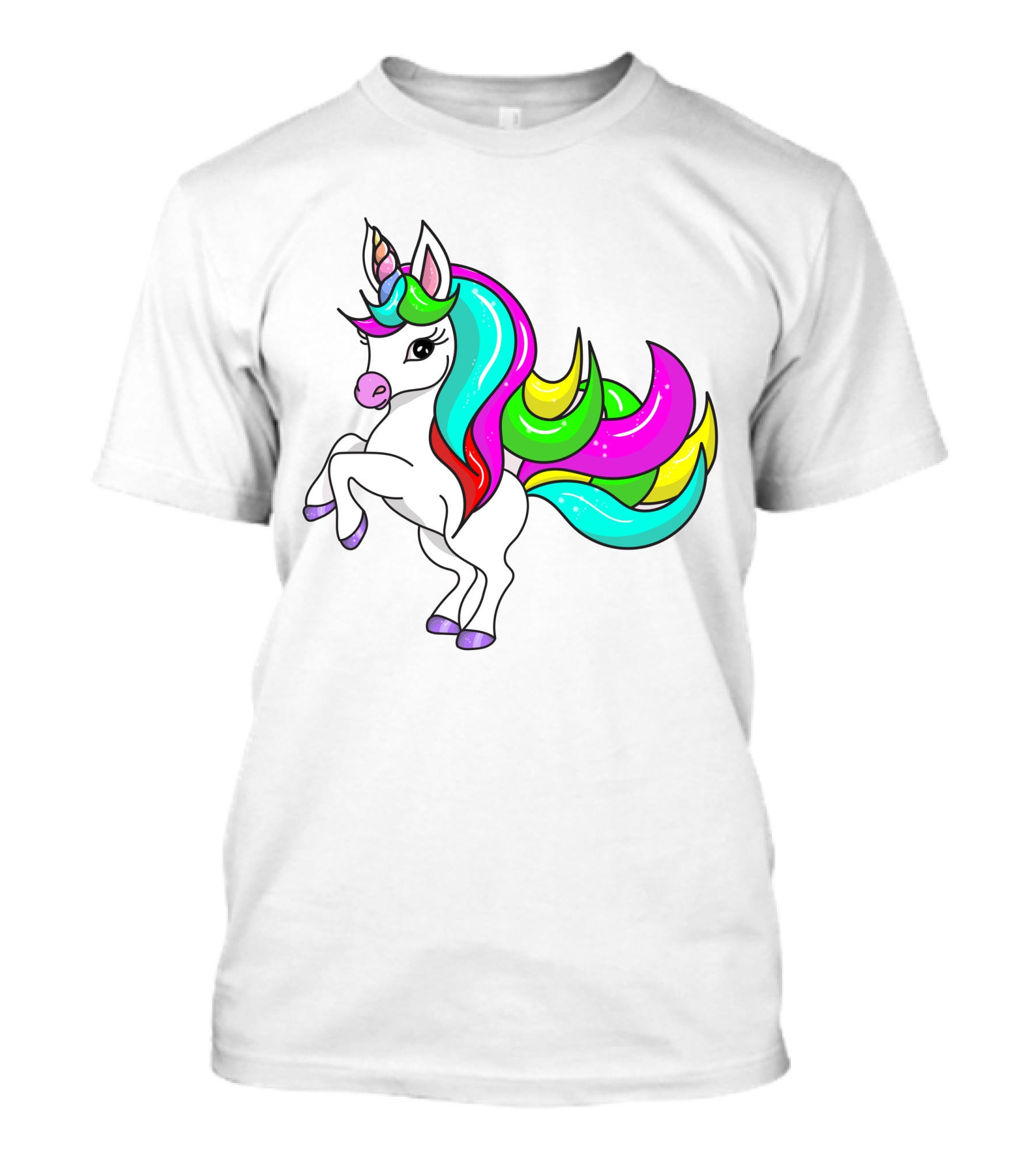 Vibrant Rainbow-Maned Unicorn Charm T-Shirt