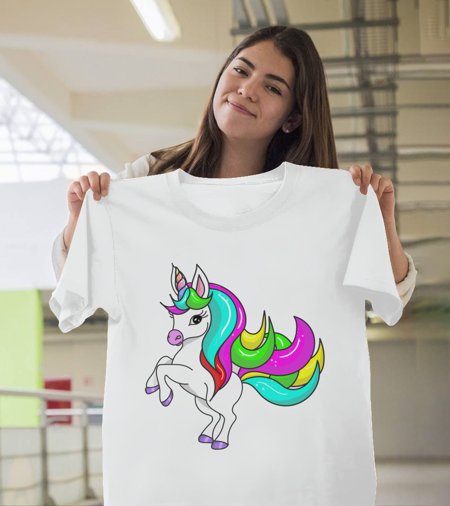 Vibrant Rainbow-Maned Unicorn Charm T-Shirt