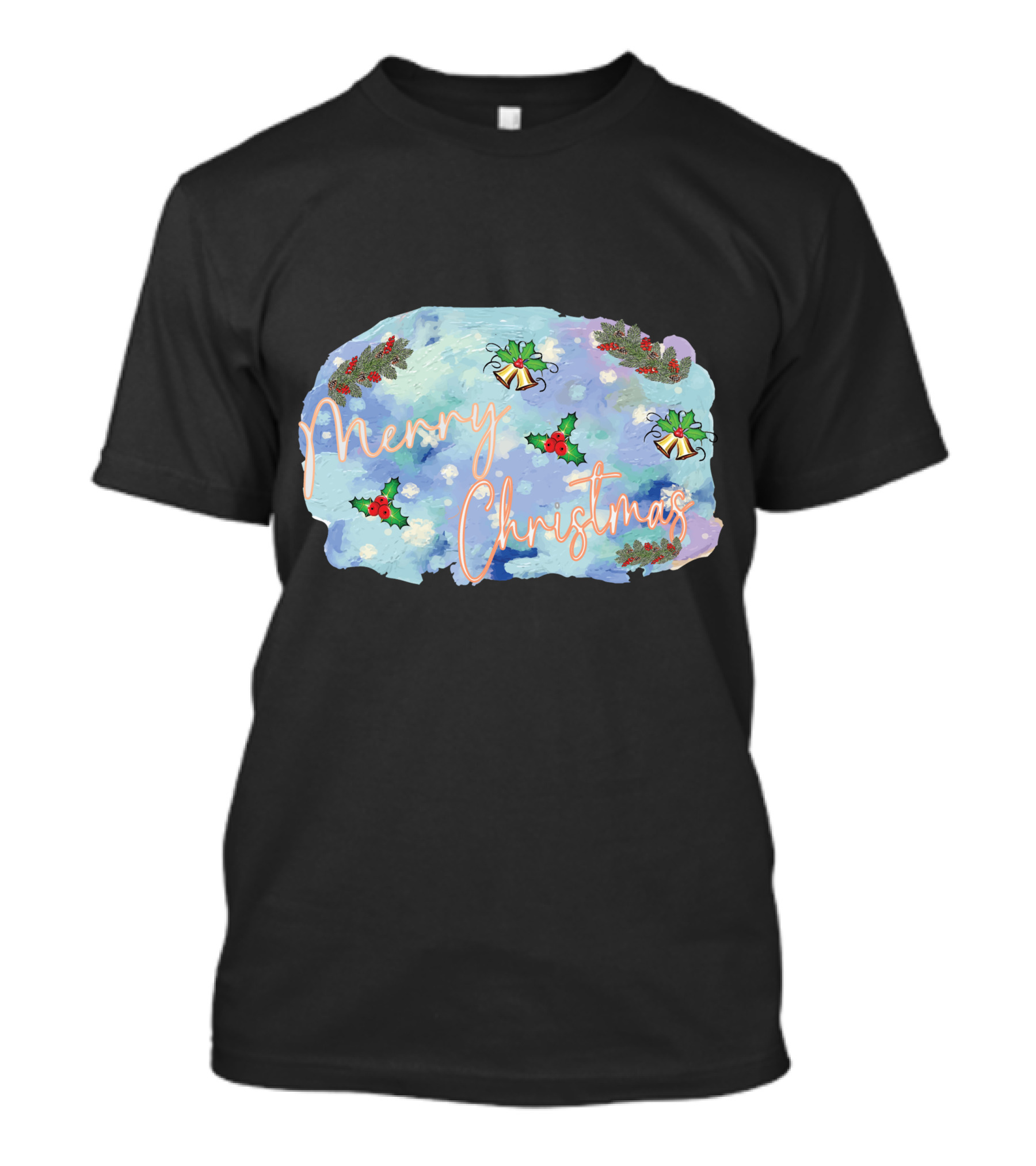 Merry Christmas Watercolor Holly And Bells T-Shirt