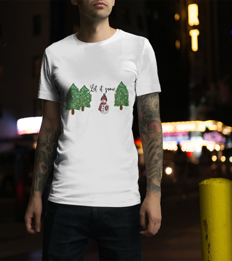 Let It Snow Watercolor Snowman And Pine Trees T-Shirt