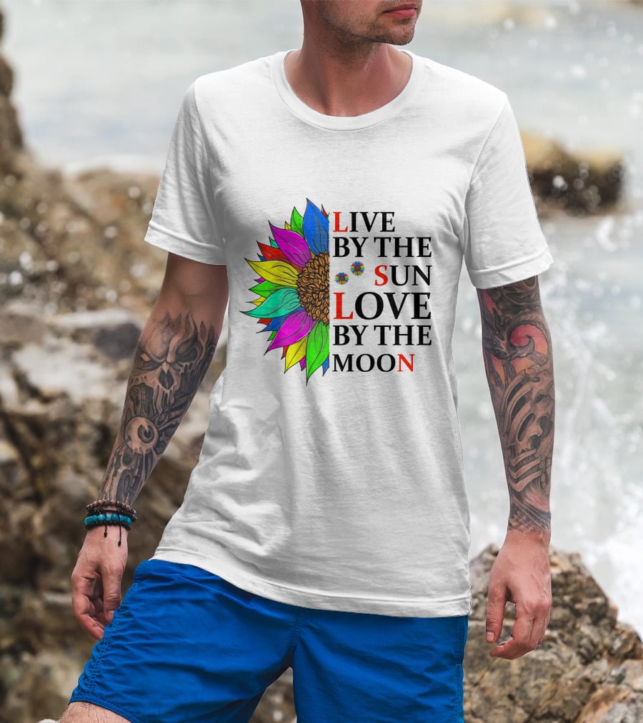Live By The Sun Love By The Moon Colorful Sunflower T-Shirt