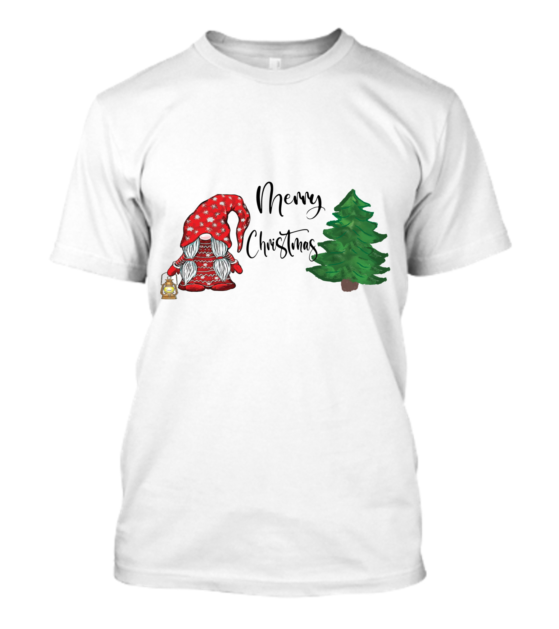 Merry Christmas Gnome With Lantern And Pine Tree T-Shirt