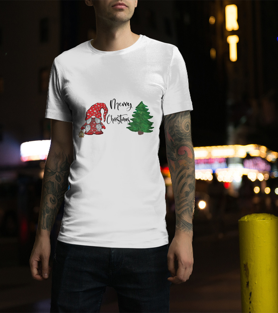 Merry Christmas Gnome With Lantern And Pine Tree T-Shirt