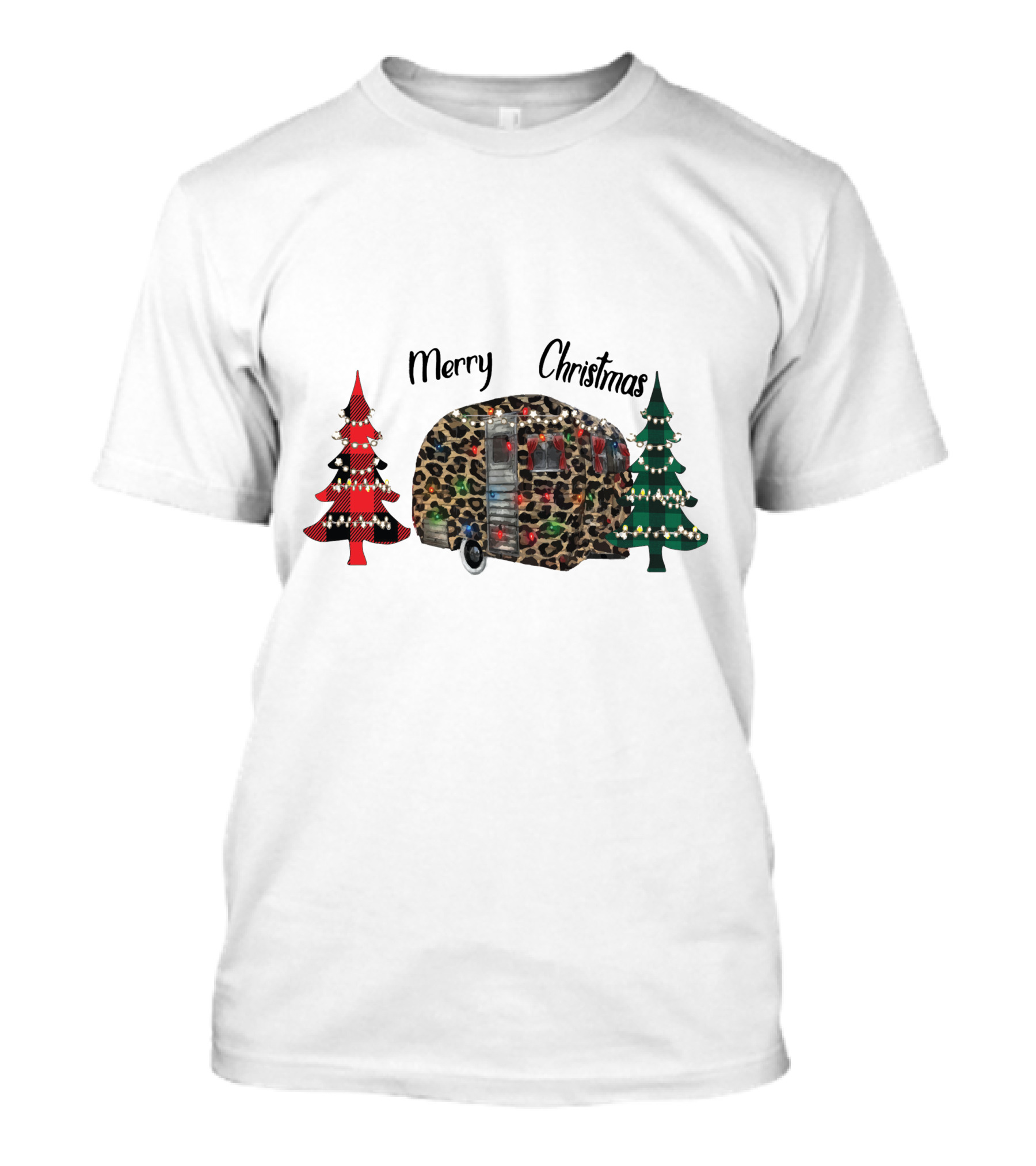 Merry Christmas Leopard Trailer With Festive Trees T-Shirt