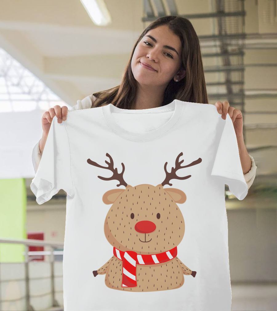 Baby Reindeer In Festive Winter Scarf T-Shirt