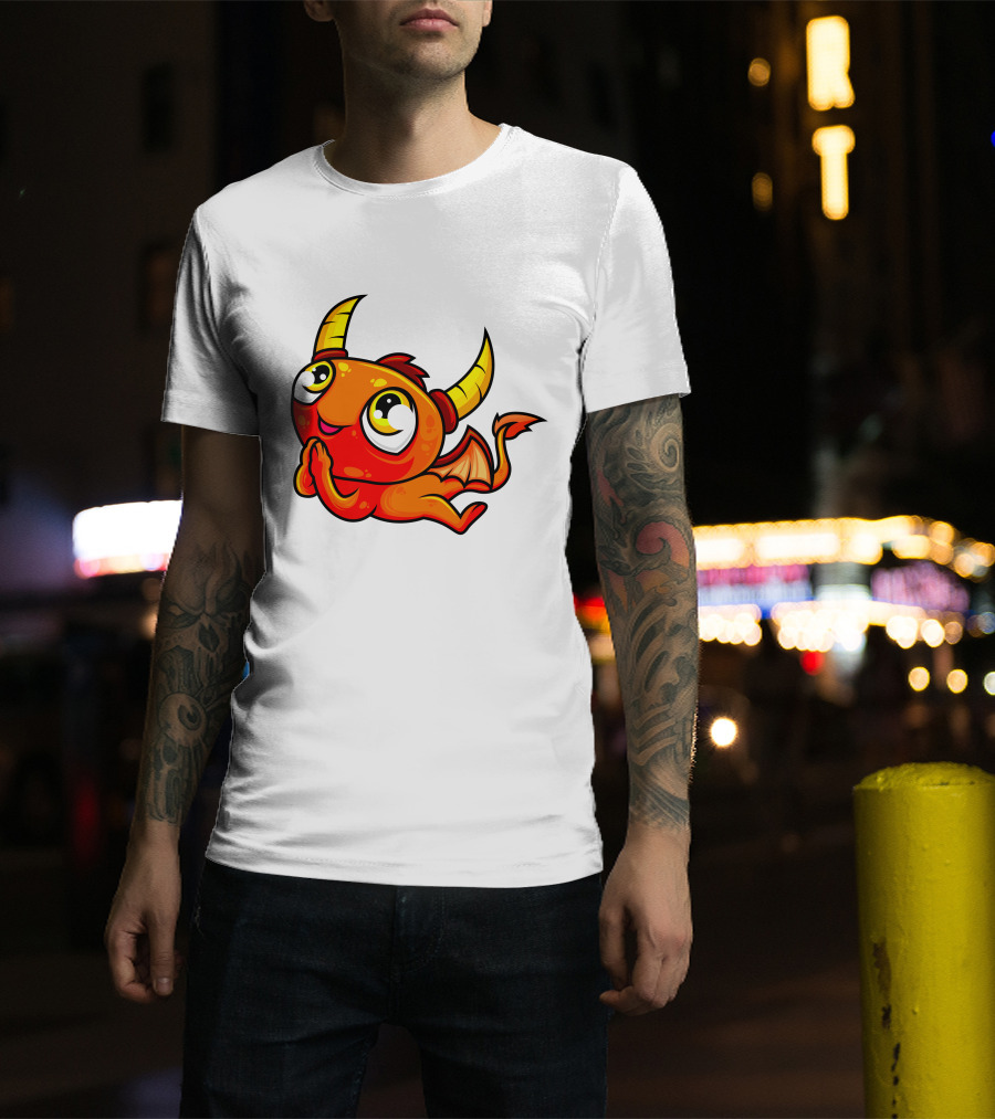 Orange Dragon Cute Cartoon Character With Horns And Wings T-Shirt
