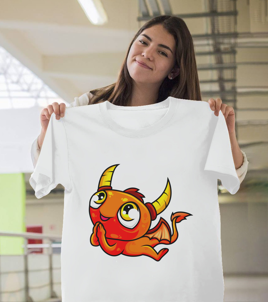 Orange Dragon Cute Cartoon Character With Horns And Wings T-Shirt