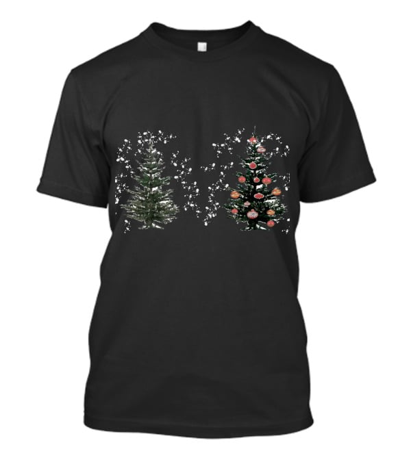 Watercolor Christmas Trees Snowy Evergreen With Red Ornaments T-Shirt