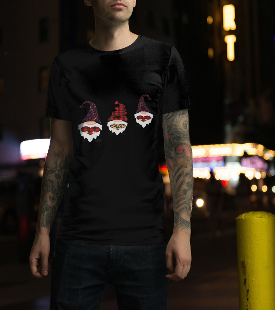 Valentine's Day Love Gnomes With Plaid And Leopard Hearts T-Shirt