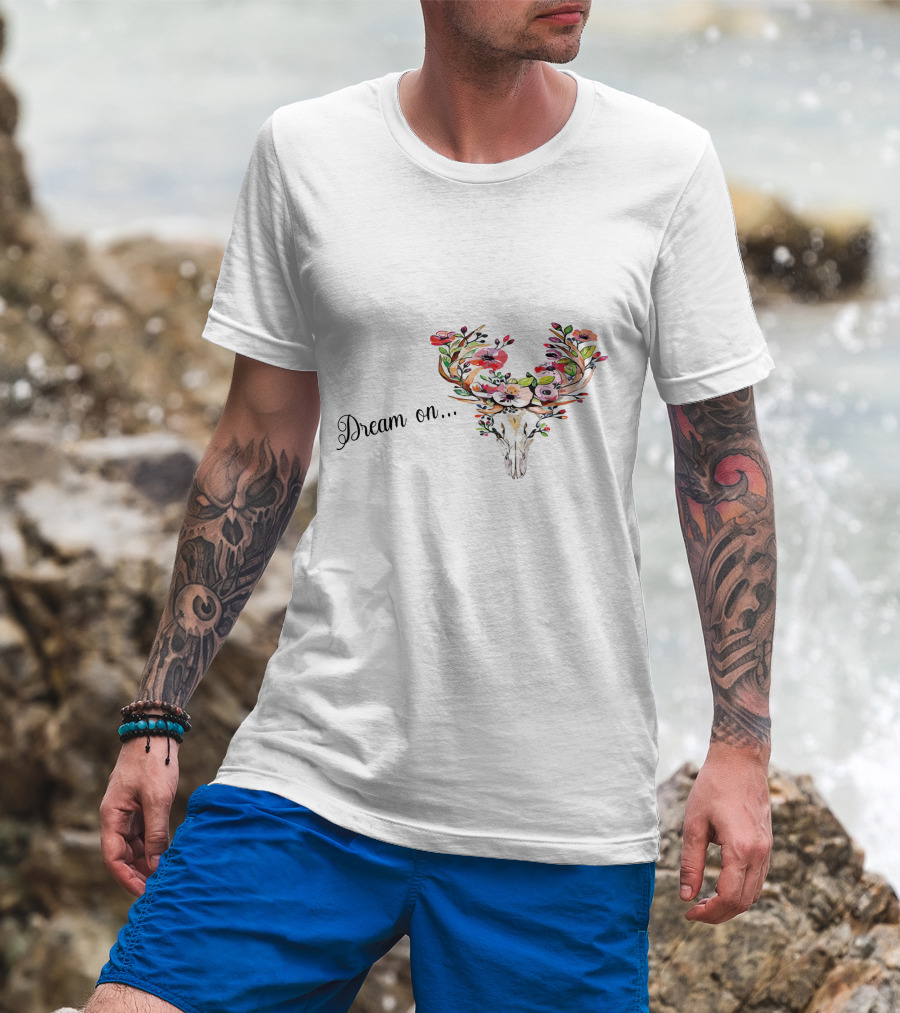 Dream On Deer Skull With Floral Antlers T-Shirt