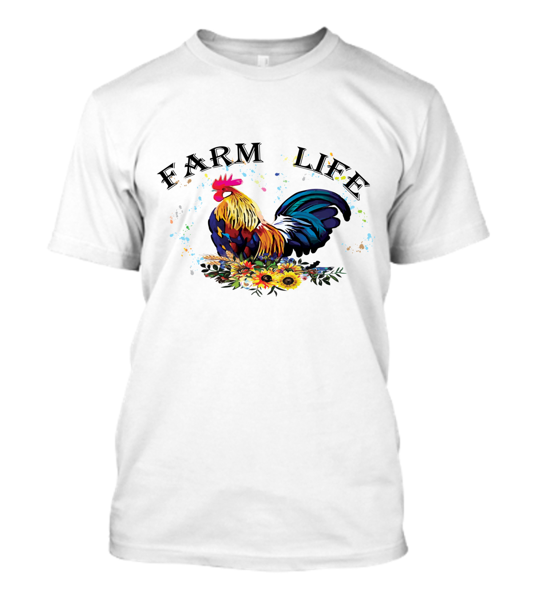 Farm Life Colorful Rooster Floral T-Shirt