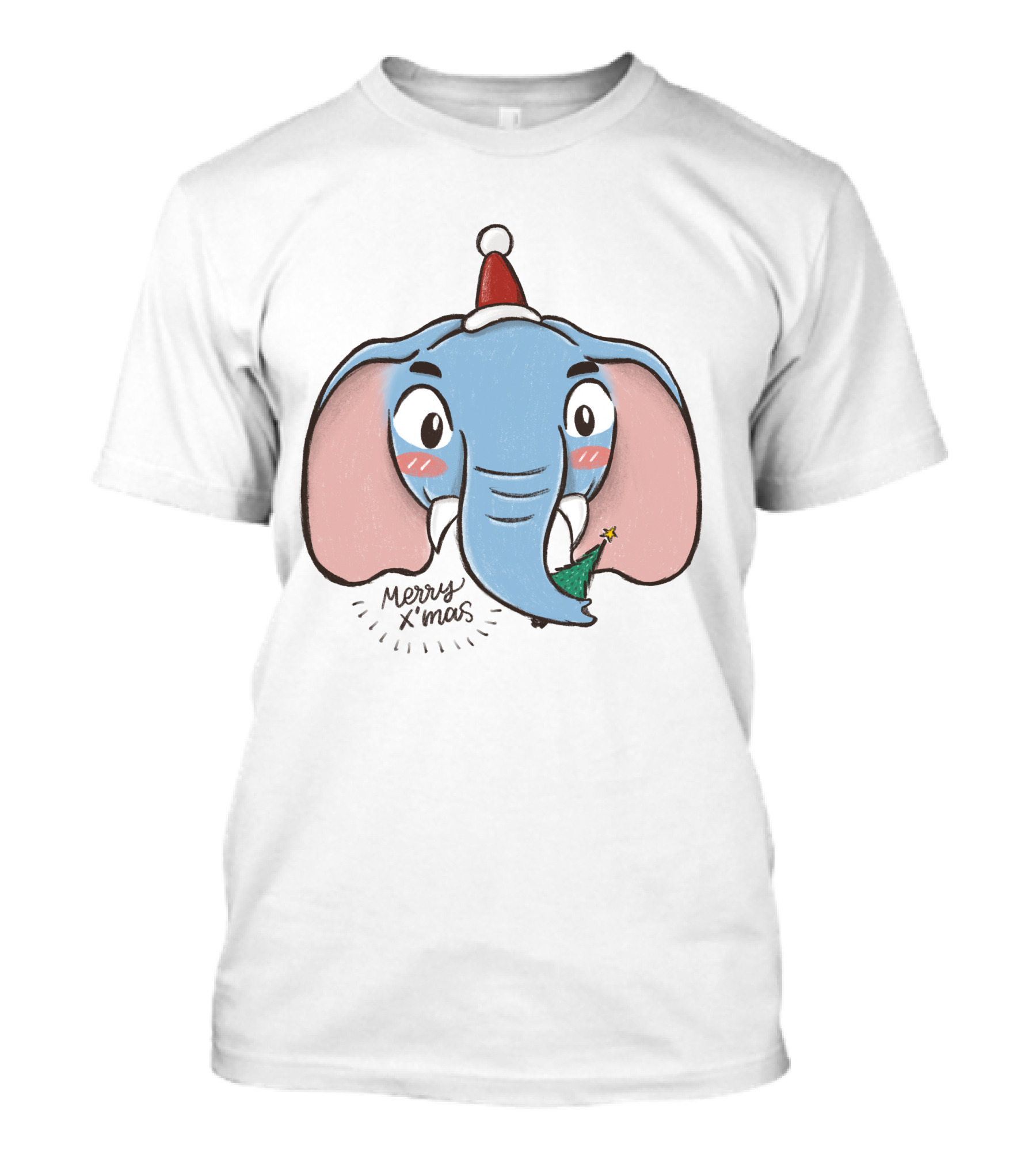 Merry X'mas Elephant Cartoon Christmas Animal T-Shirt