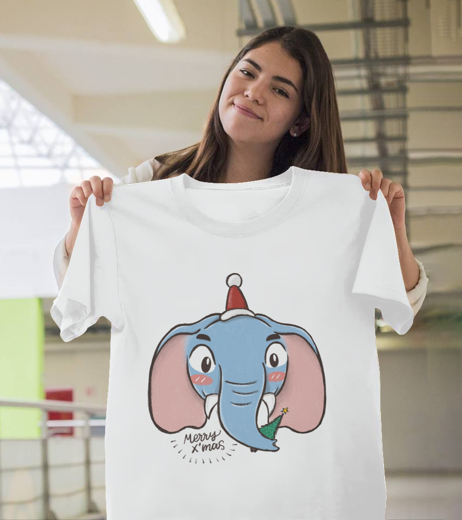 Merry X'mas Elephant Cartoon Christmas Animal T-Shirt
