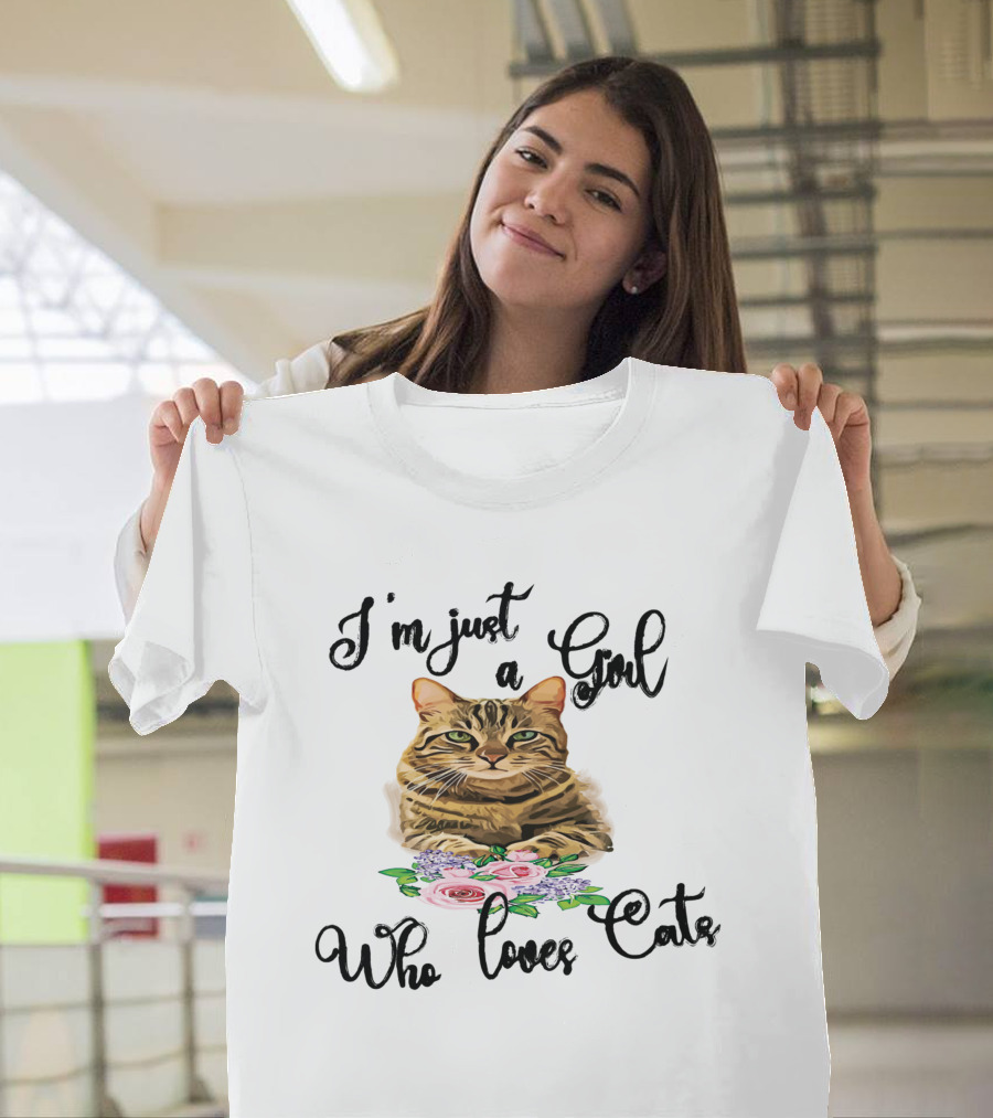 I'm Just A Girl Who Loves Cats With Floral Cat T-Shirt