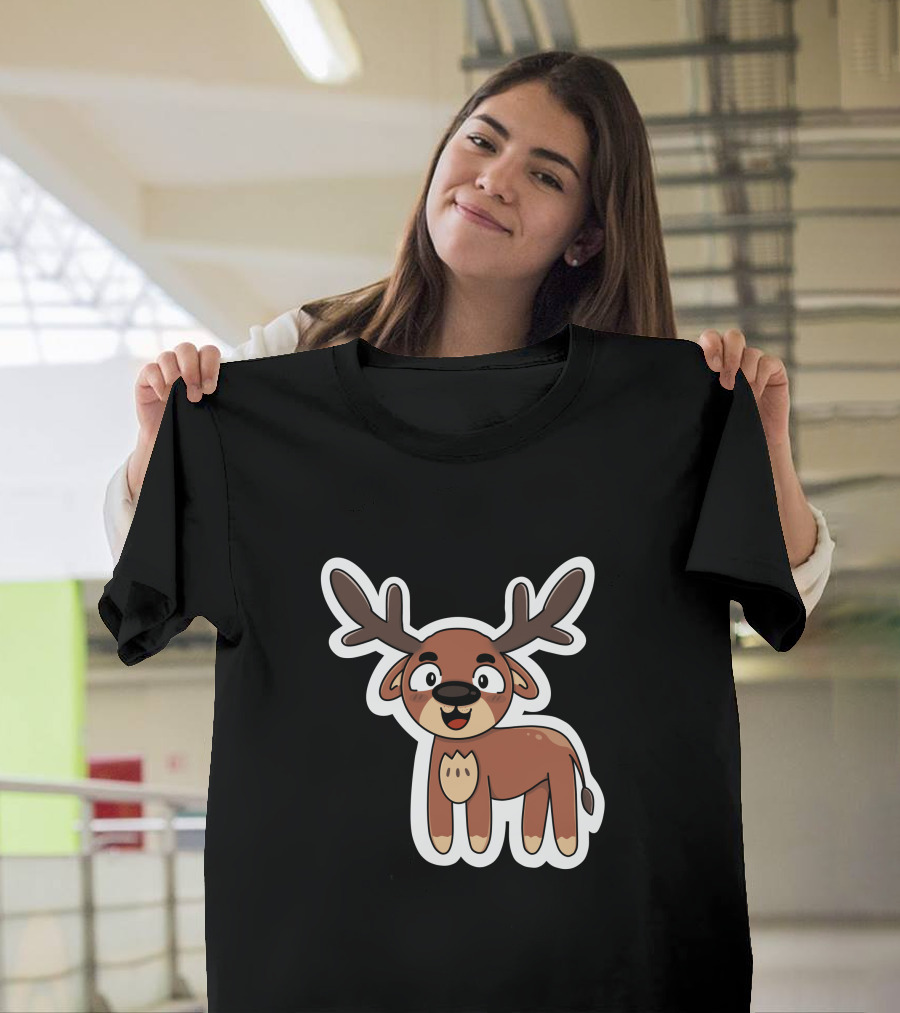 Deer Sticker Cute Cartoon Antler Character T-Shirt