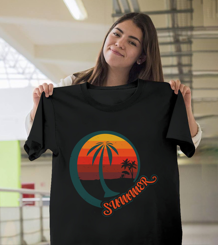 Summer Palm Sunset Beach Scene T-Shirt