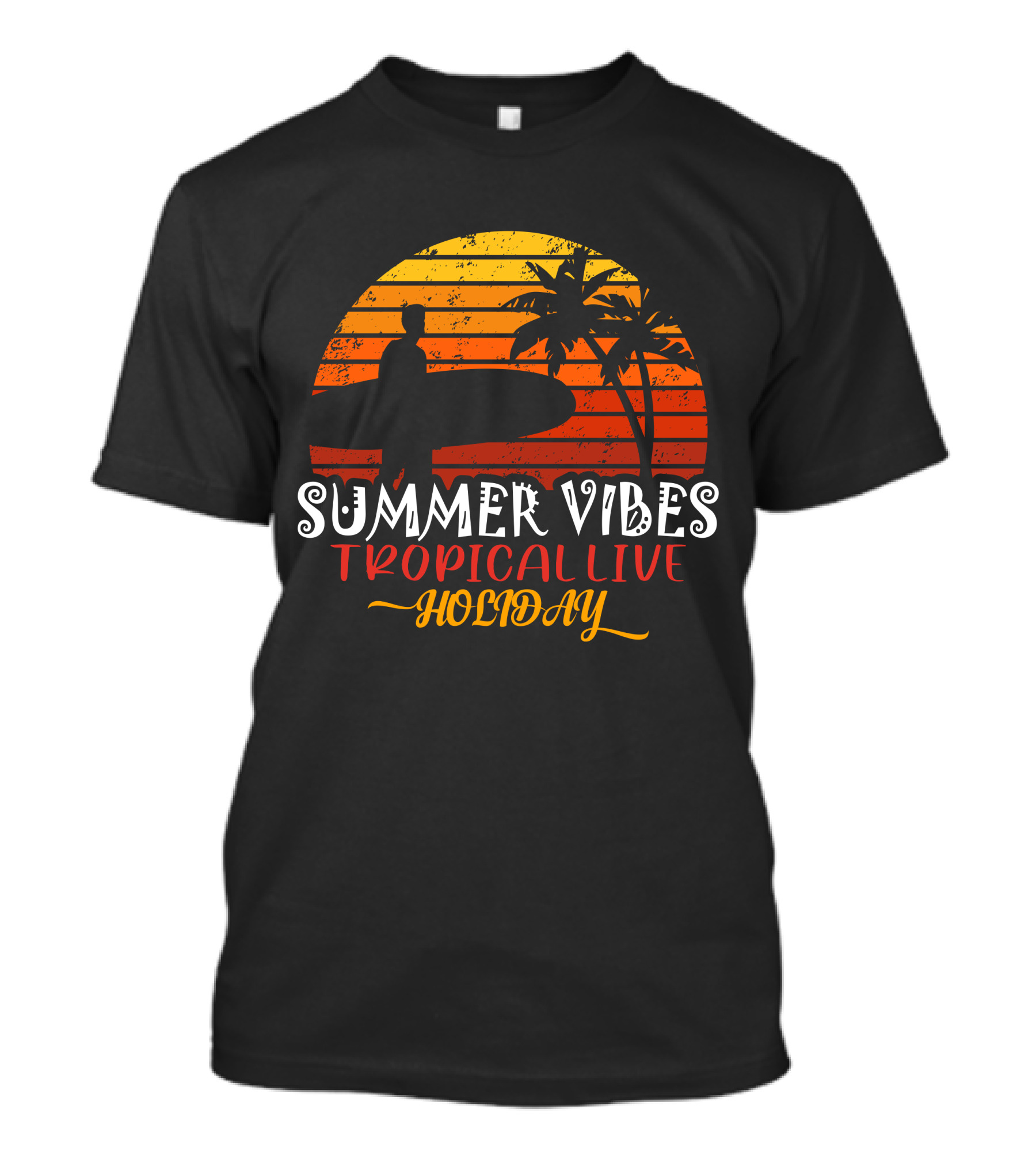 Summer Vibes Tropical Live Holiday Surfer Sunset Palms T-Shirt