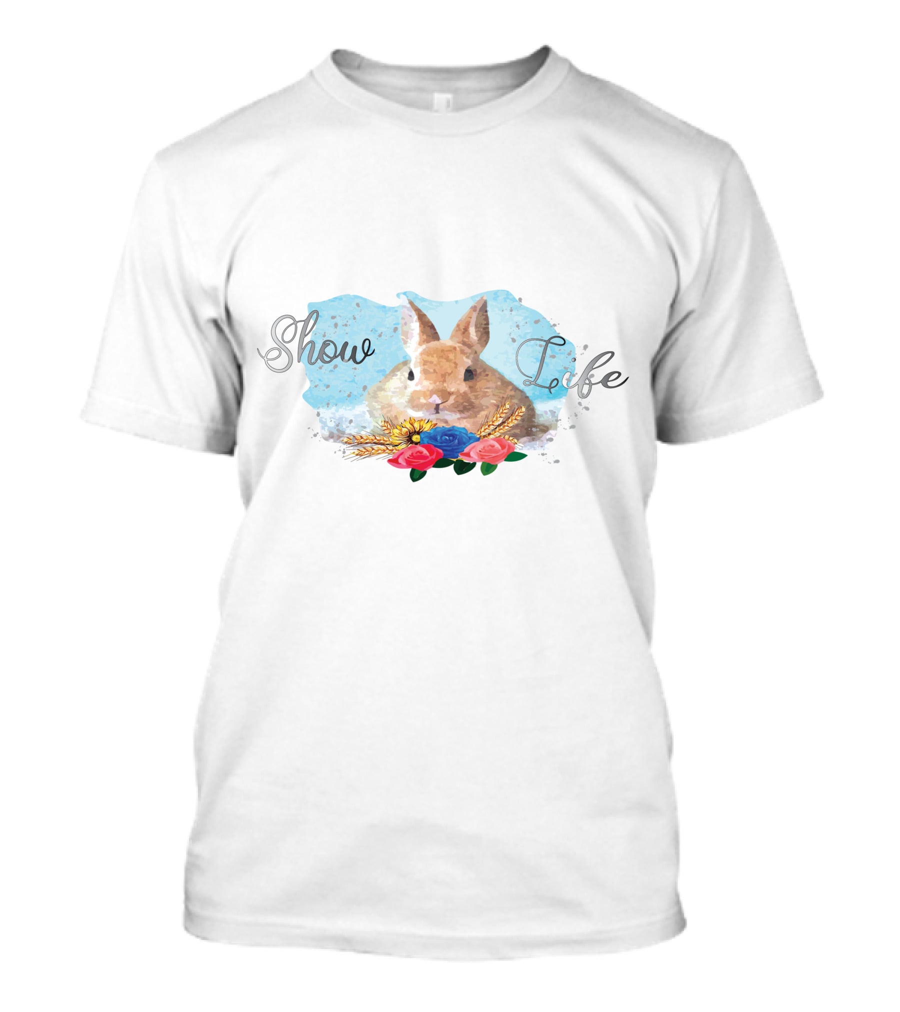 Show Life Bunny Watercolor With Floral Accents T-Shirt