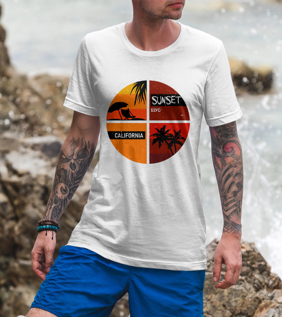 Sunset BLVD California Palm Trees And Beach Chair T-Shirt